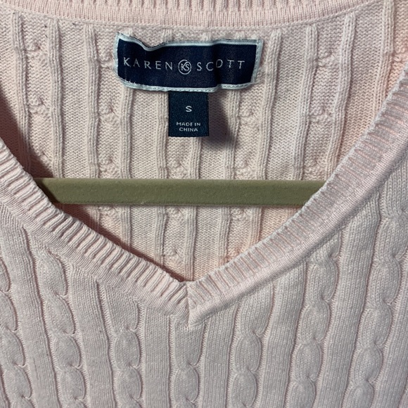 Karen Scott Cable Knit Slim Fit Pastel Pink Sweater cotton size Small - Picture 2 of 5